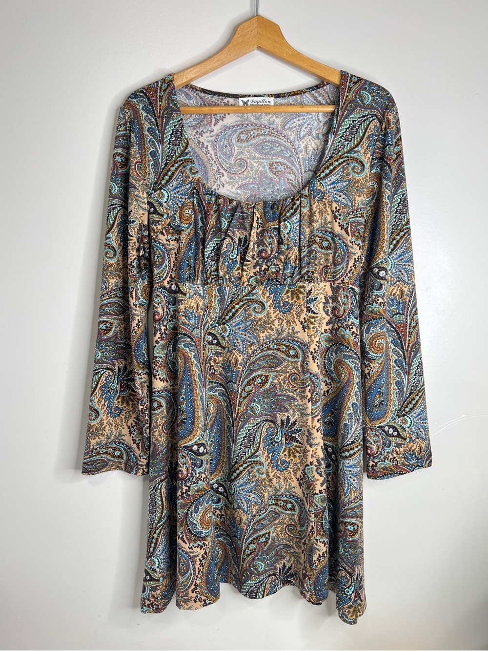 Papillon Paisley Print Midi Dress Size Medium Pleated Scoop Neck Boho Cottagcore